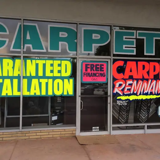 Carpet store vinyl window graphics