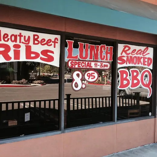 Hand-painted BBQ restaurant window