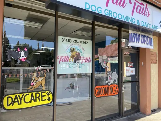 Dog grooming storefront window graphics