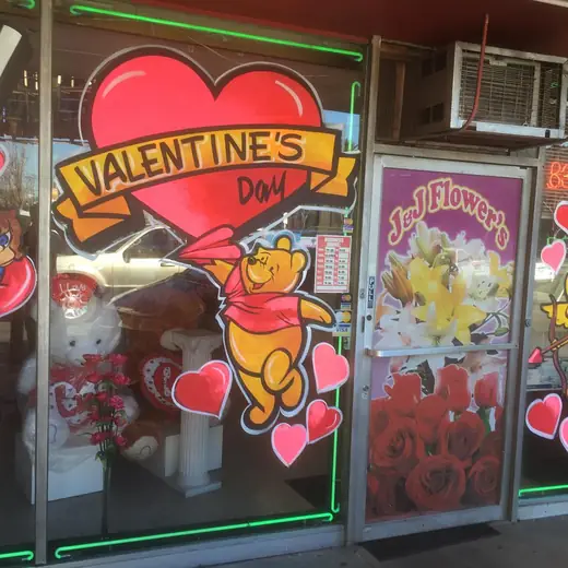Hand-painted Valentine's Day window